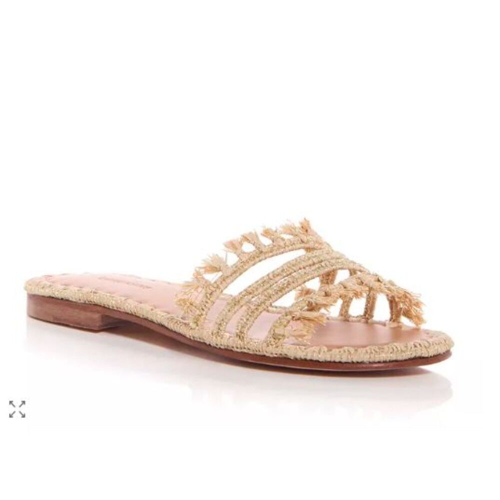 Carrie Forbes Women's Mars Raffia Woven Slide Sandals Tan Gold Sz 38 NWOB 298